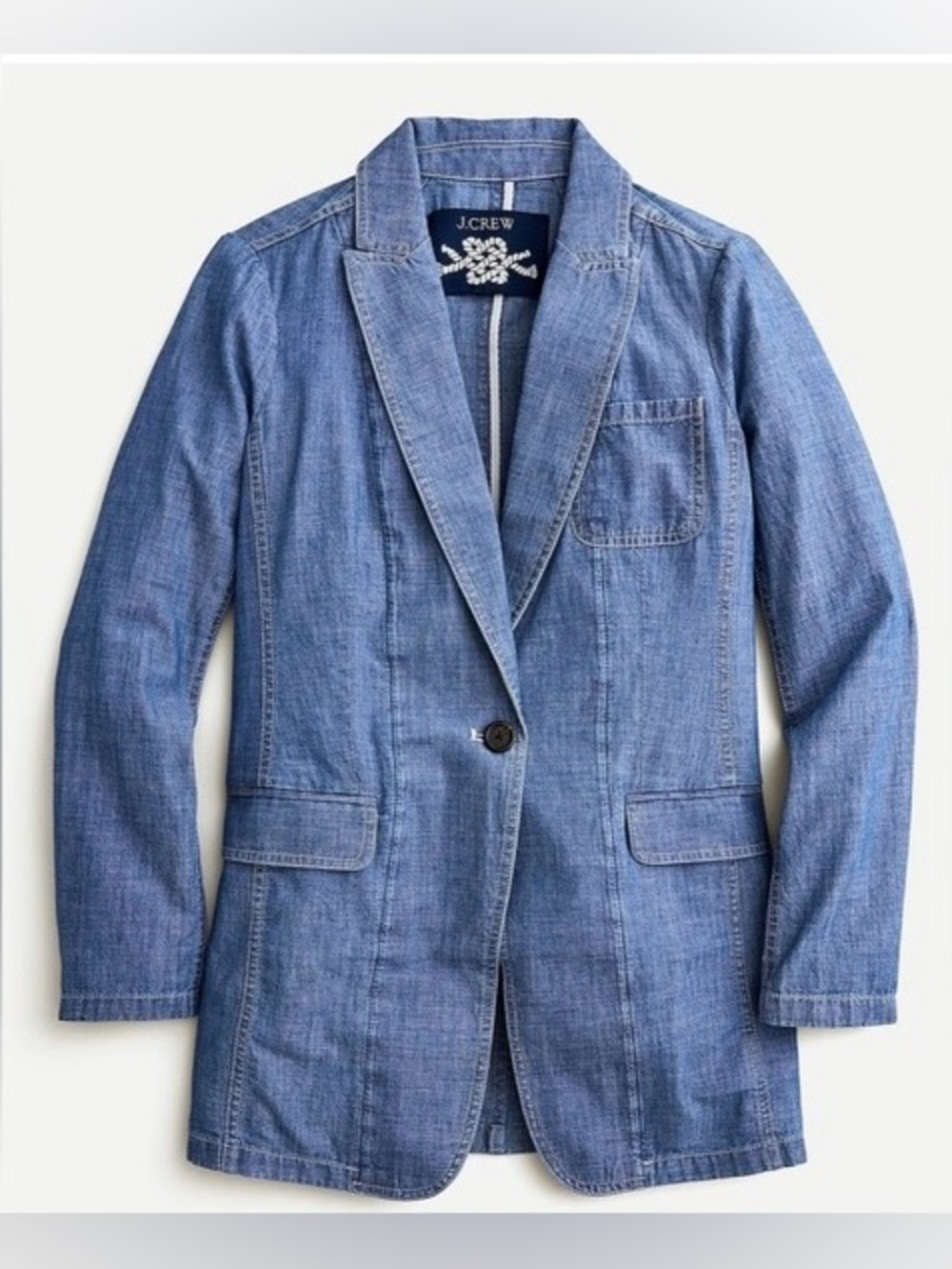 J. Crew NWT Parke Blazer in Washed Chambray Soft Denim Button Front Blue